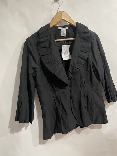 Cabi Size 10 Self Linen Black Topper 3/4 Flare Sleeve Blazer - Picture 5 of 6