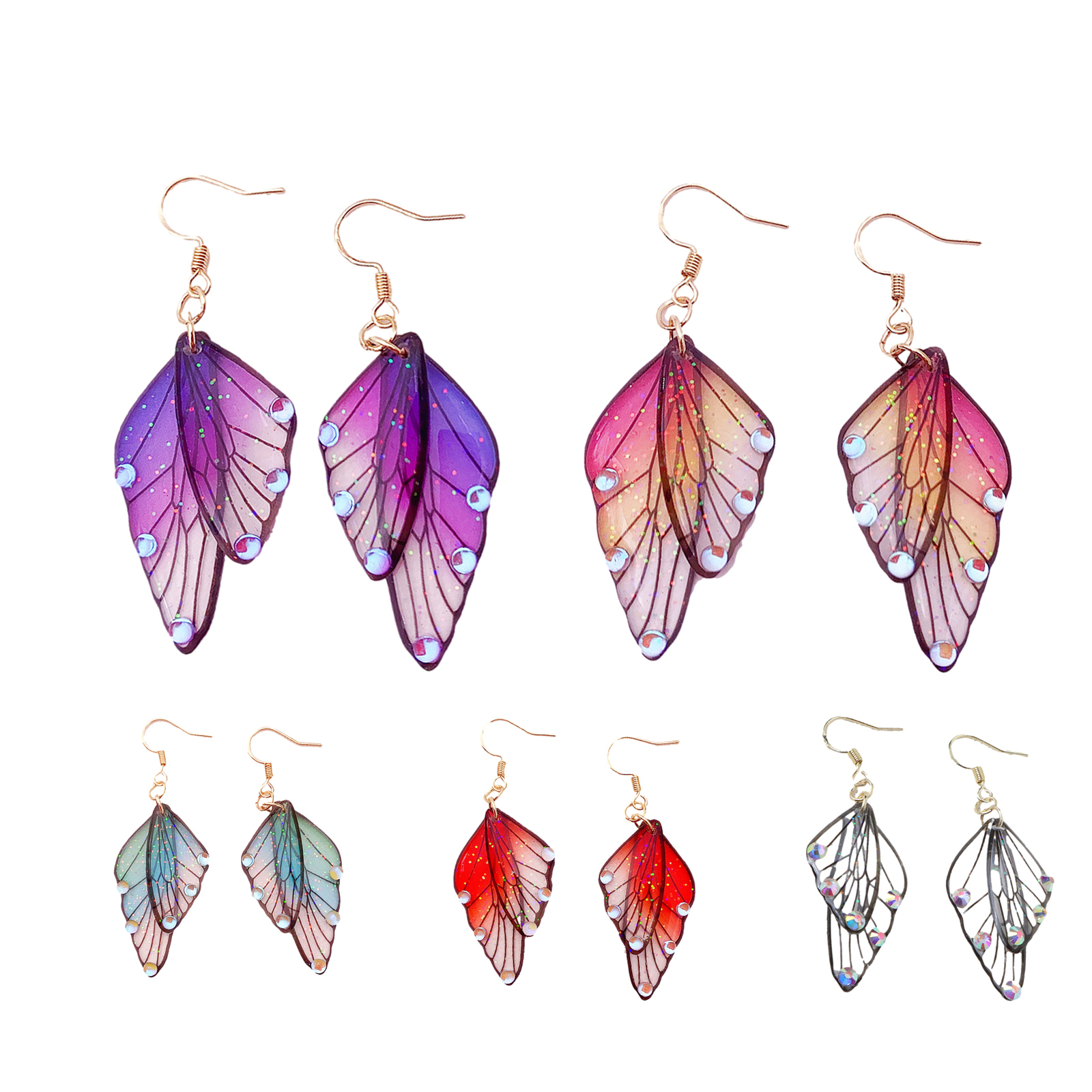 Bohemian Dangle Crystal Earrings Fairy Wings Butterfly Wings Dangle Earrings