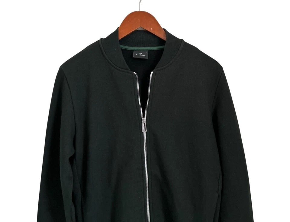 Chaqueta Bomber Paul Stuart Negra Terry Tela Cremallera Completa Talla Pequeña Foto 3 de 4