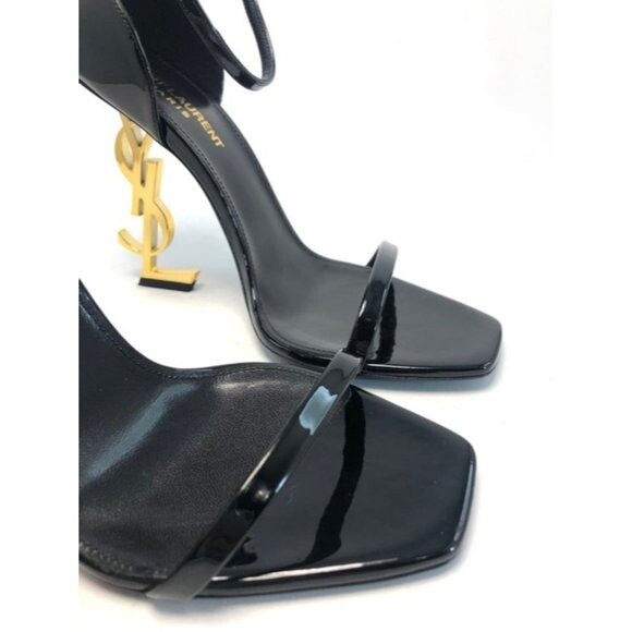 Sandali Saint Laurent Opyum neri 110 mm in pelle verniciata EU:38 US:8