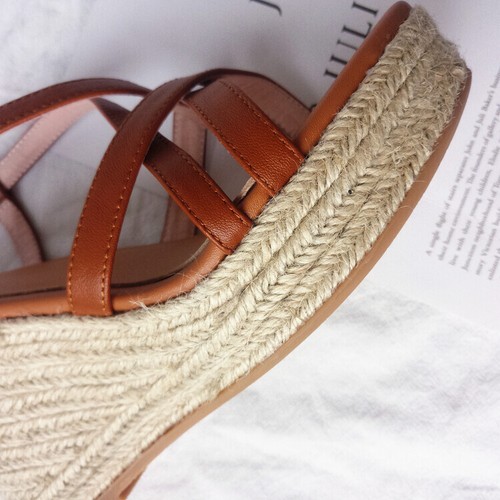 Women's 2023 Chic Leather Open Toe Slingback Espadrille Wedge Sandal Shoes b54 - Picture 8 of 14