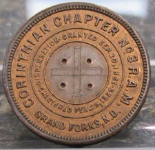 Masonic One Penny Token Corinthian Chapter No 3 R.A.M. Grand Forks North Dakota