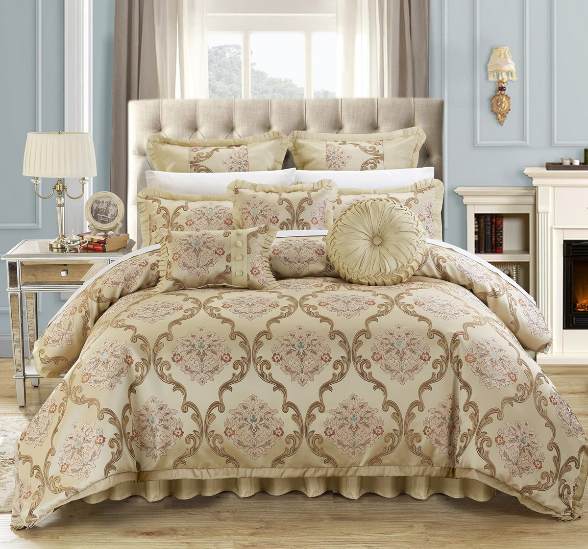 Aubrey King Size Comforter Set with Bed Skirt, Shams and
