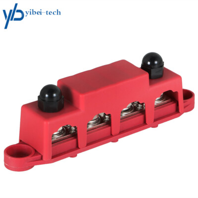 Red 4 Way Terminal Junction Block Busbar 3/8'' 250 amp 12v with Cover brand new
