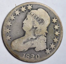 1820 CAPPED BUST HALF DOLLAR ~ O-106 SQ BASE NO KNOB 2 LARGE DATE ~ ORIGINAL!