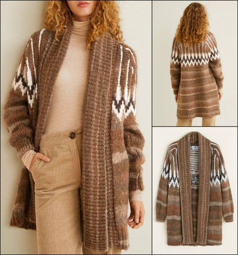 Mango Lana Jacquard Noruego de Punto Chaqueta Abrigo Cárdigan Abrigo  Chaqueta | eBay