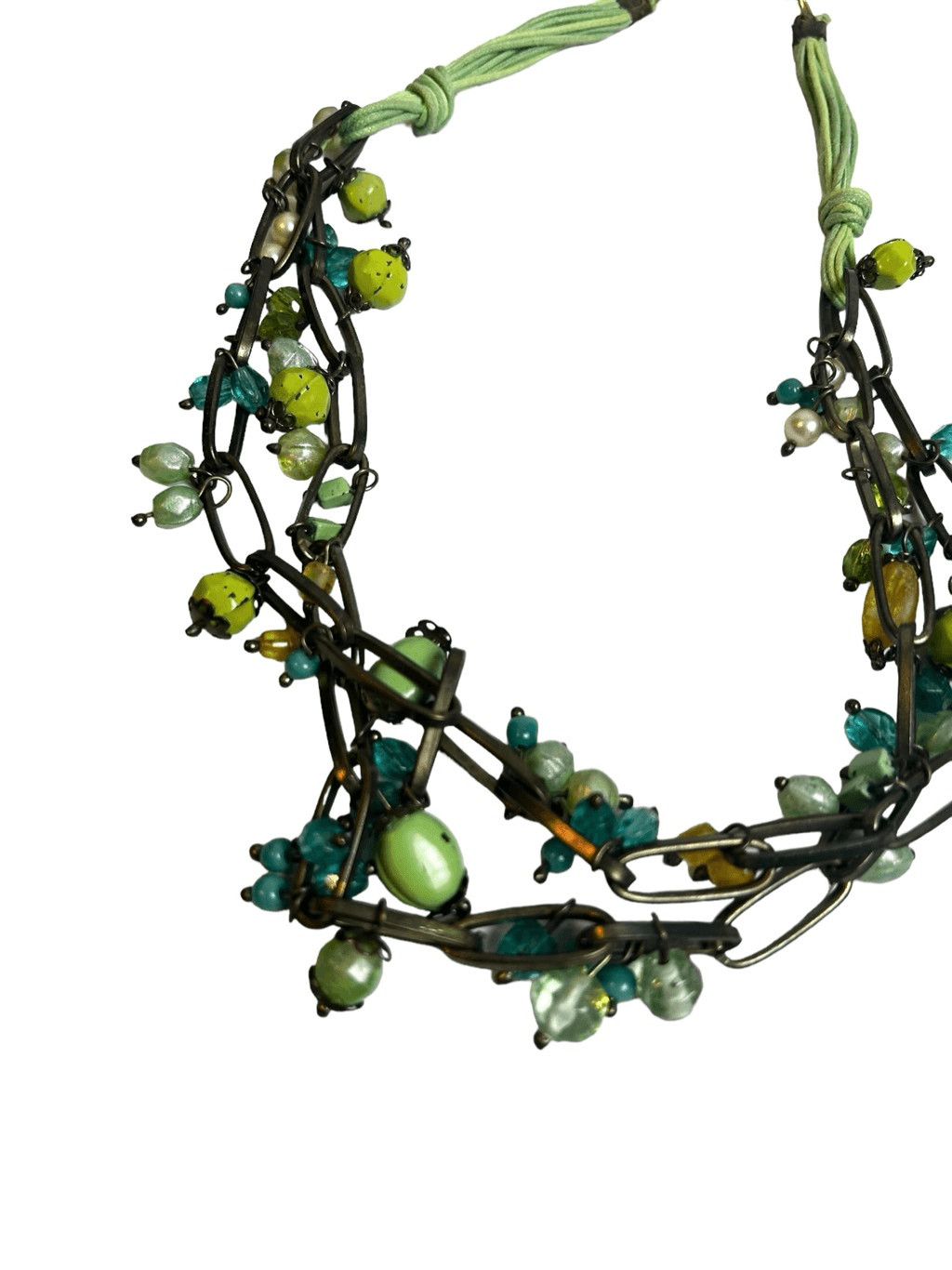 Multi strand green multi shaded statement necklac… - image 4