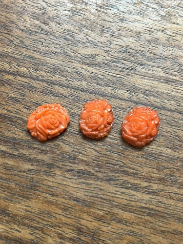 Vintage 3 Japanese Coral Color Rose Celluloid Cabochons