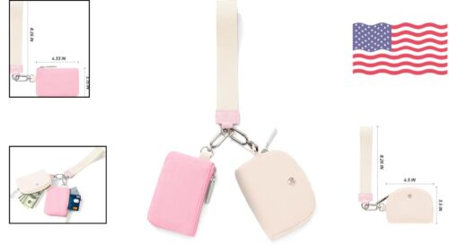 Mini Zip Around Wristlet Wallet for Women - Dual Pouch Coin Purse with Keychain - Picture 2 of 8