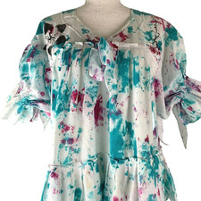 Vintage 90s Tie Dyed Dress Hand Painted Ruffles Lagenlook Maxi Boho Blue White