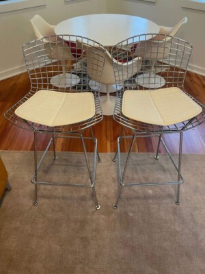 2000s Knoll Harry Bertoia Bar Stool Chrome with WHITE Seats 2x Available