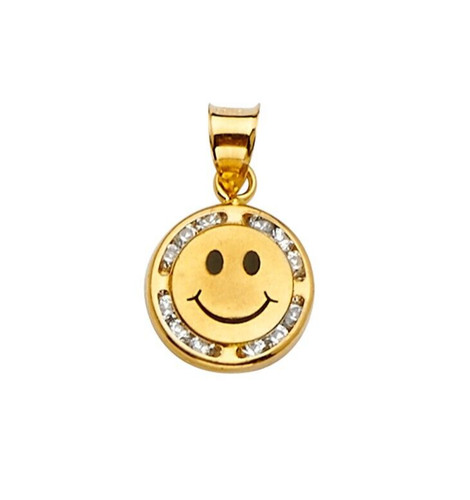 14k Solid Yellow Gold Emoji Smiling Face Happy Face Pendant Charm Gift 11mm