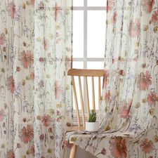 Crushed Sheer Curtains 84 Inch Floral Print Light Filtering Rod Pocket 2 Panels