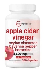Apple Cider Vinegar 4800mg w/ Cinnamon Cayenne Berberine for Digestion, 300 Caps