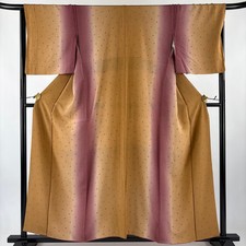 JAPANESE KIMONO FINE PATTERN MOUNTAin YELLOW 157.5cm 5 ft 2 in PURE SILK B2085