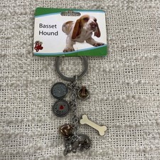 Little Gifts Silver Toned Basset Hound Dangle Charms I Love My Dog Keychain NWT