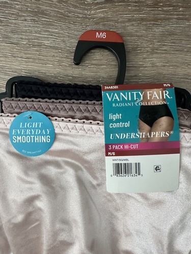 3 Ropa Interior Radiant Vanity Fair Hi Cut Control de Luz Forma Negro Marrón Rosa Med - Imagen 2 de 3
