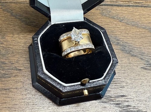 Stunning 14K Gold Diamond Bridal Ring Set – Engagement Ring & Wedding ...