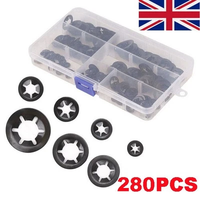 280Pcs Starlock Washers Push On Lock Star Tooth Grab Fastener Clips Lock Set