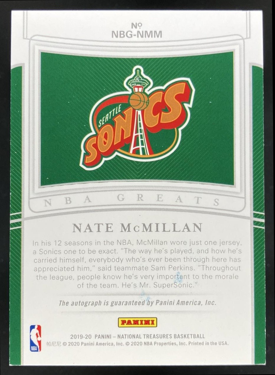2019 Panini National Treasures Nate McMillan NBA Greats Signatures /99 Auto view 2