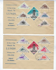 TWO 1955  Lundy Great Britain FDC Envelopes, Seven Stamps on Each