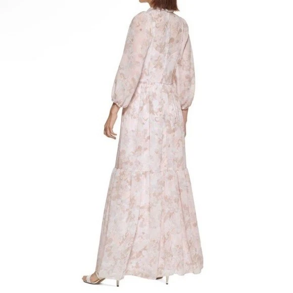 Calvin Klein Long Sleeve Floral Print Gown in Blush Pink Multi Size 12 New NWOT - Image 3 of 4