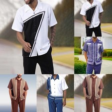 Outfits Men Tracksuit Set Polyester Short Sleeve 2PCS Button Shirt Casual