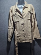 Image of Boohoo Beige Utility Jacket UK 12 Belted Lightweight Shacket Overshirt Casual