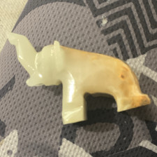 Carved Stone Elephant Figurine Green/White wi...