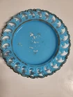Antique Vintage Blue Milk Glass Open Scroll Handpainted Plate