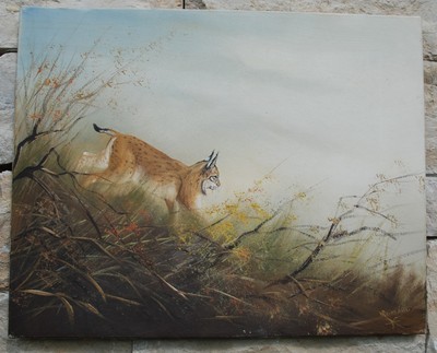 R e i m a n n, Hans; Luchs auf der Jagd; Jagdbild; Jagdgemälde; Jagdmaler