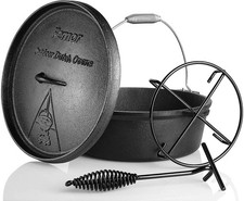 8 Quart Cast Iron Dutch Oven Pot with Lid / Feet /Stand & Spiral-shaped Handle