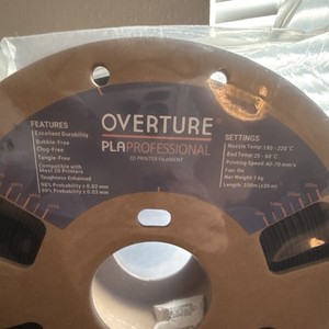 Overture PLA Professional Filament 1.75mm Black 3D Printer Spool