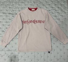 Yves Saint Laurent YSL Pour Homme Fleece Pullover Sweatshirt Cream/Red Sz M