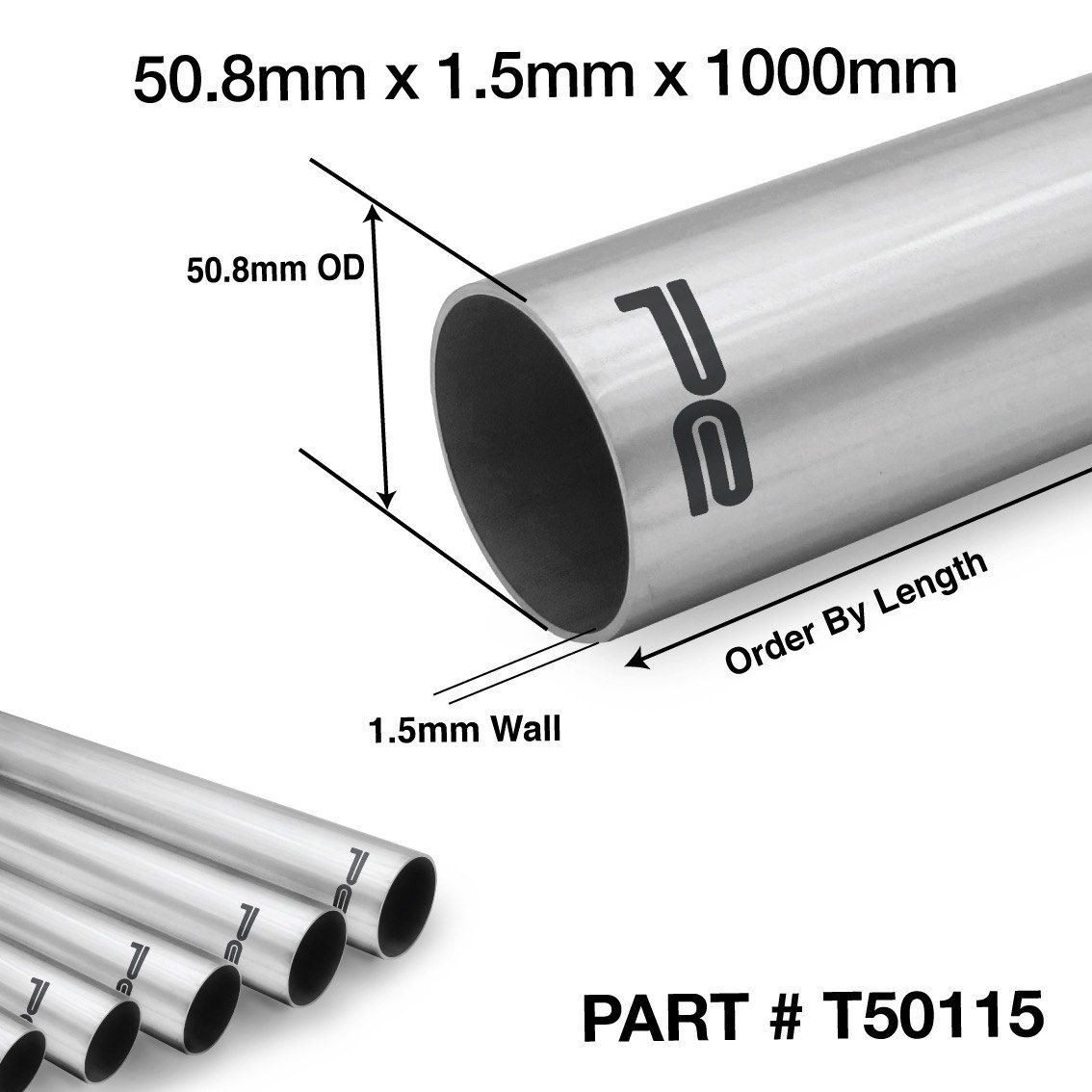 50.8mm OD x 1000mm x 1.5mm 304 Stainless Steel Length Exhaust Pipe Tube
