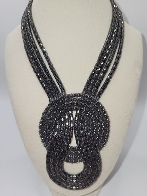 EXPRESS Signed GUNMETAL CHAIN Mesh Knot RUNWAY Statement Necklace