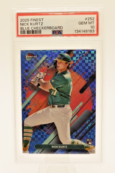 2025 Topps Finest #252 Nick Kurtz Blue Checkerboard 22/49 RARE PSA 10 Athletics