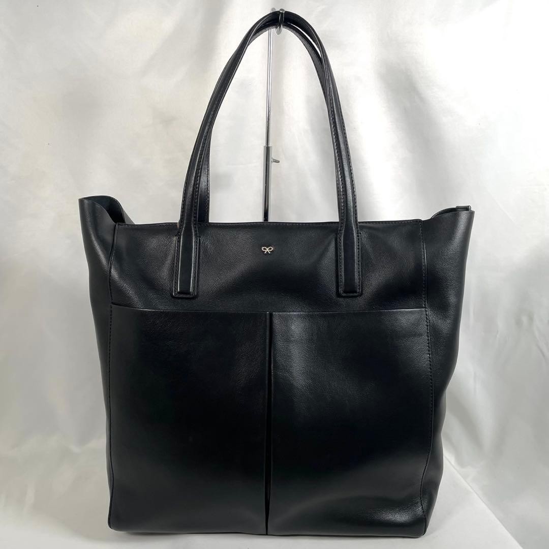 Anya Hindmarch Leather Tote Bag Black Genuine Leather Shoulder Bag Excellent Co