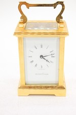 F Vintage Boxed Mappin & Web Gilt Brass Carriage Clock w/ Key - Good Balance