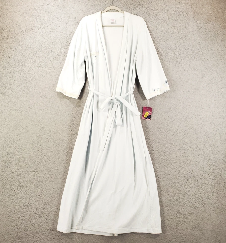 Nueva bata Go Softly para mujer corbata mediana delantera azul claro rosa bordada nueva con etiquetas leer Foto 2 de 4