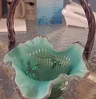 Fenton Glass Century XXI Collection Green Floral Hand Painted Decorative Basket