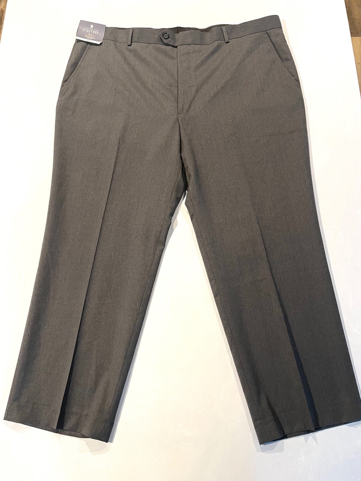Stafford Mens Travel Big & Tall Fit Wool Blend Gray Dress Pants Size 46 x 29 NWT