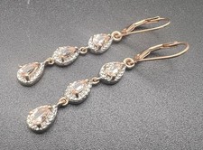 .925 Sterling Silver Rose Gold Plated Dangle Earrings Triple Drop Teardrop Gems