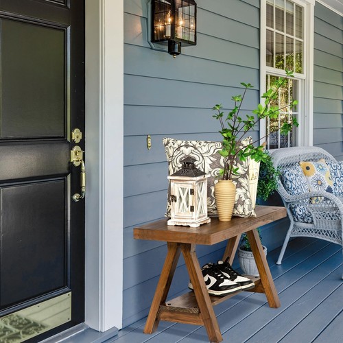 Farmhouse Wood Bench, Rustic Indoor Storage Bench for Entryway, Living Room, ... - Picture 4 of 6