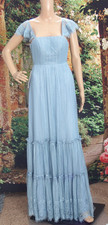 Azazie Dusty Blue Lace Tiered Maxi Dress size A0