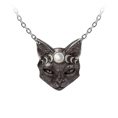 Alchemy Gothic Halskette Unisex Mystic Moon Cat schwarz/silberfarben Standard