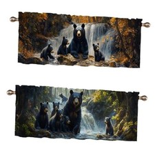 Kitchen Curtains 2 Set for Windows Wildlife 52"W x 18"L Pack of 2 Black Bear