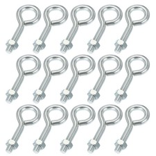Pack of 15 Eye Bolt Eye Hook Screws M6x30mm Carbon Steel with Hex Nut Silver