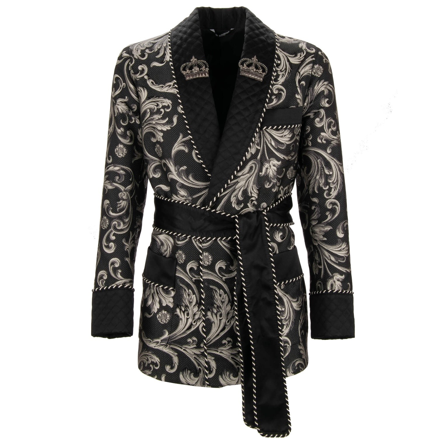 DOLCE & GABBANA Manteau Blazer Jacquard Avec Broderie De Couronne Noir Gris