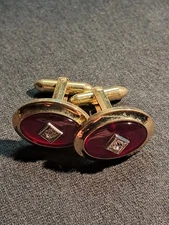 Vintage Correct USA Red Enamel Gold Tone Cufflinks  Mid Century  Quality – 7.88g